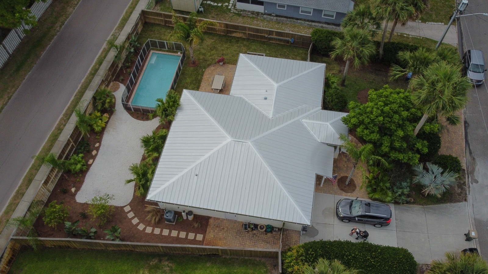 Drone view 3 Pearson residence - Atlantic Beach FL swimming pool landscaping design and hardscapes by Rockaway