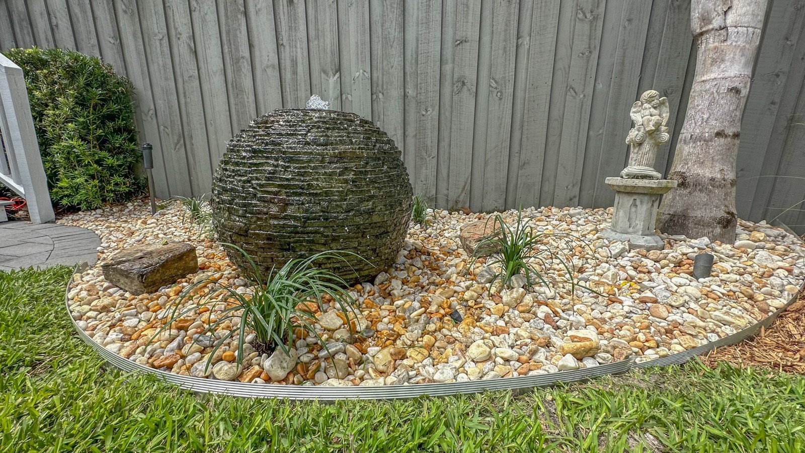 Stacked slate sphere water feature